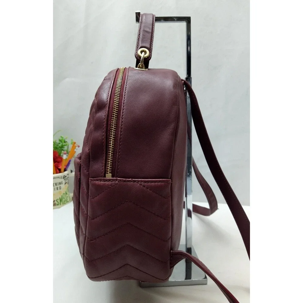 Kate Spade New York Maroon Leather Quilted Top Handle Zipper Closure Backpack